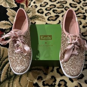 KATE SPADE ROSE GOLD GLITTER KEDS SZ 7.5 NIB